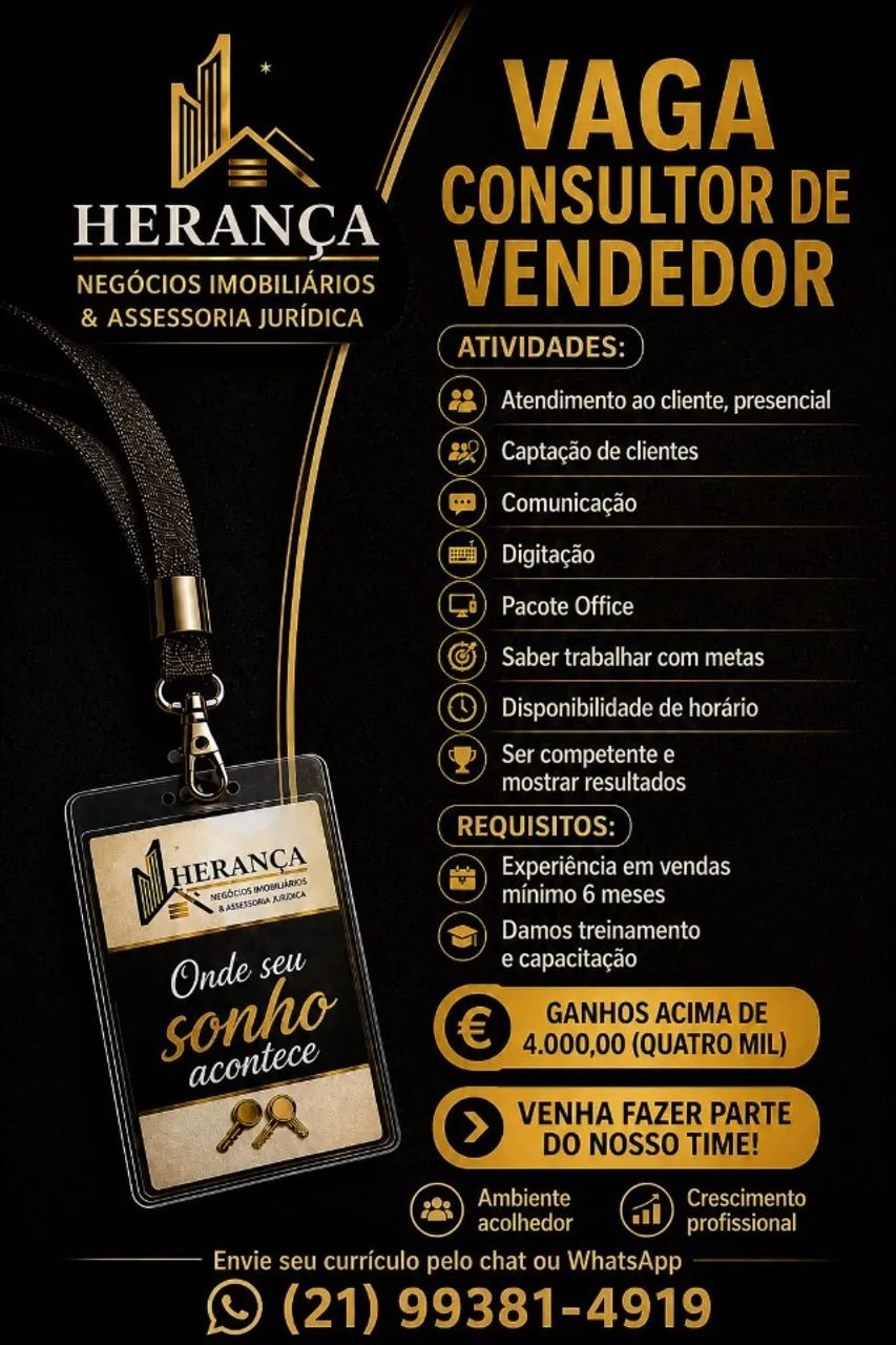 VAGA DE EMPREGO PARA ASSISTENTE, RECEPÇÃO, TECNICO EM VENDAS