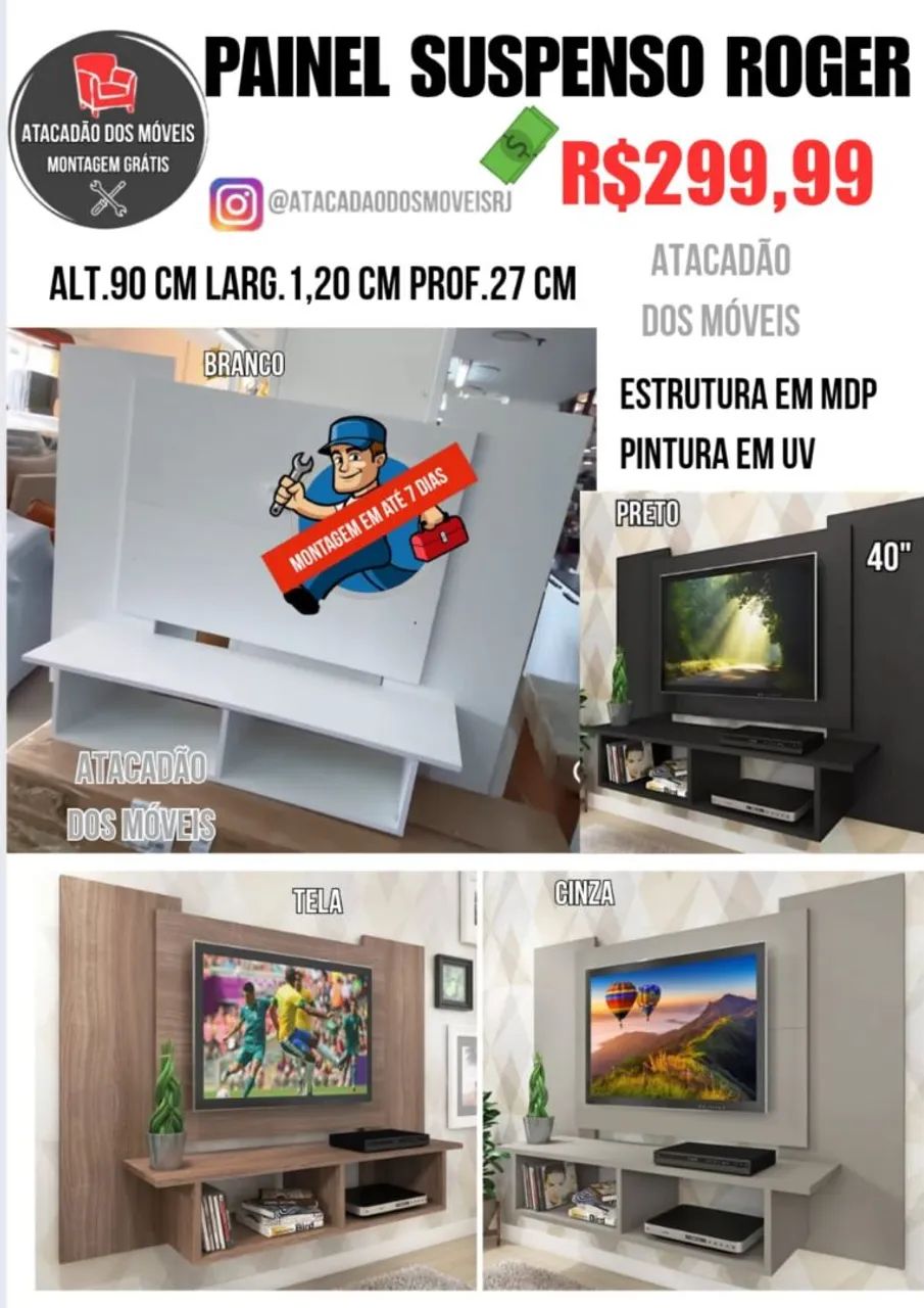 Painel Suspenso Roger - Montagem Grátis 