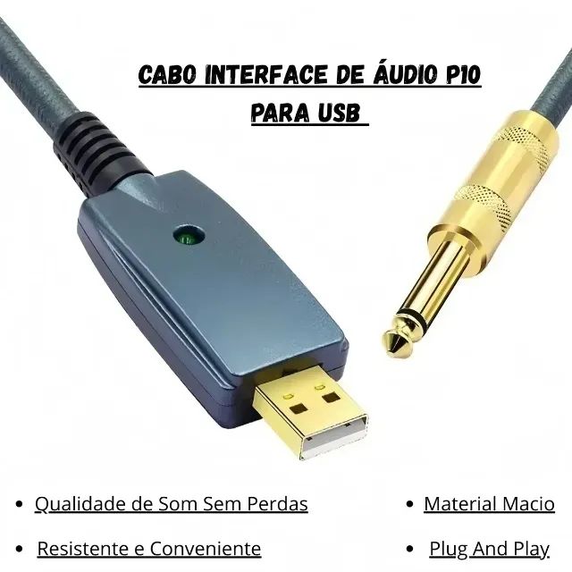 Cabo Interface De Áudio P10 Usb Baixo Guitarra Rocksmith Pc - Foto 3