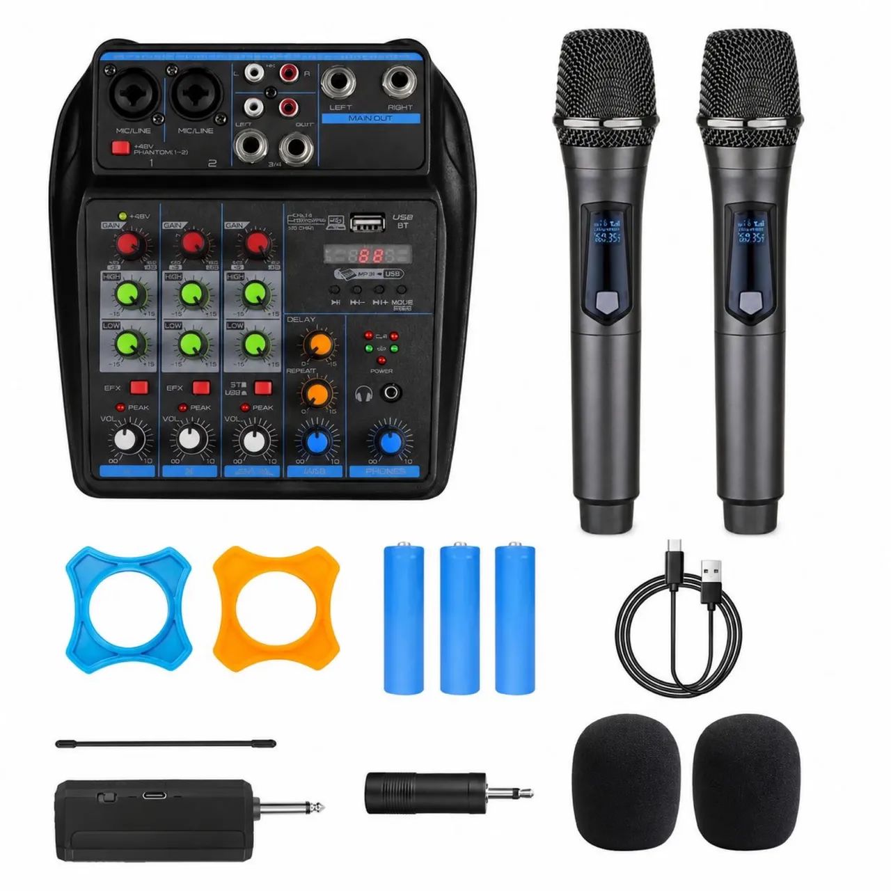 Imperdível! Kit Microfone + Mesa de Som 4 Canais Bluetooth/ Pen Drive