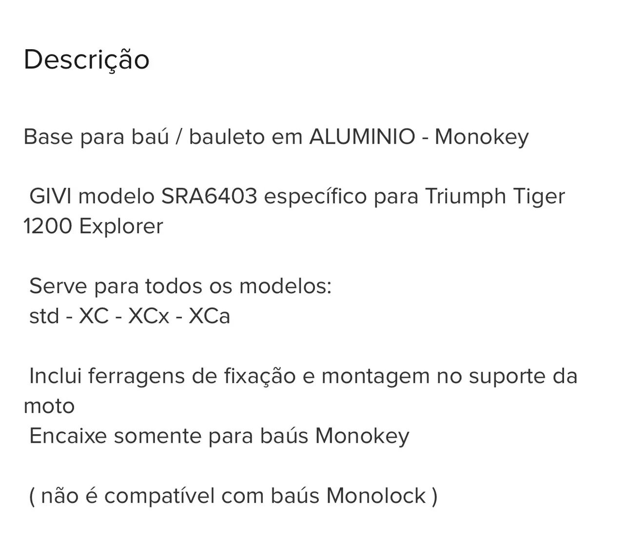 Base Baú Alumínio Tiger 1200 Givi Mod Sra6403 - Foto 3