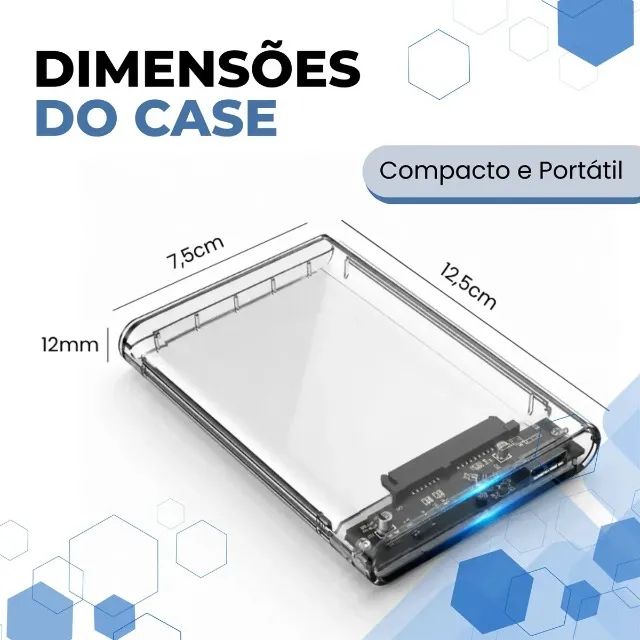 Case HD Externo 2.5 transparente USB 3.0 Tipo-C - Compatível com SSD - Foto 3