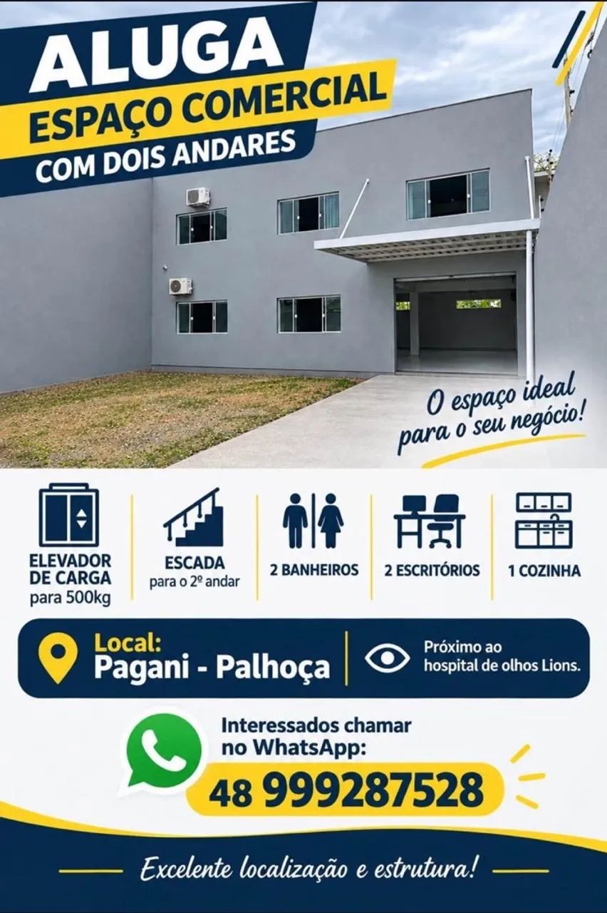 Aluga-se Espaço Comercial de 2 Andares com Elevador de Carga no Pagani