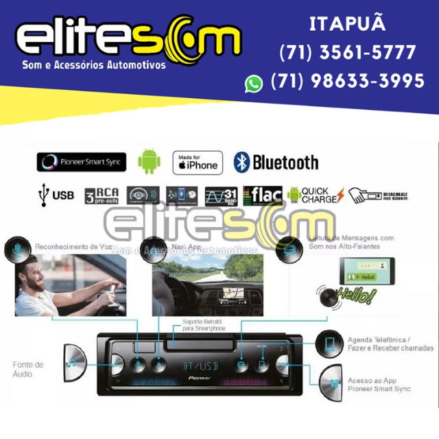 Aparelho Pioneer Sph-c10bt Smartphone Bluetooth Smart Sync instalado na Elite Som - Foto 12
