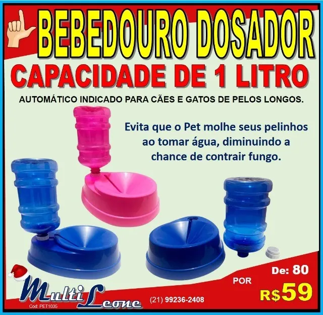 Bebedouro Automático Dosador Cães e Gatos Pelos Longos (Não Molha focinho)