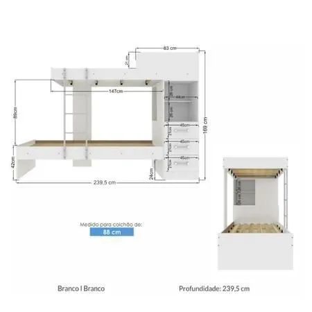 Beliche Juvenil Plus com 3 Gavetas - Branco - Foto 3