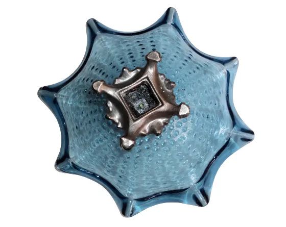 Antigo Centro de Mesa em Vidro Azulado e detalhes em metal - Foto 3