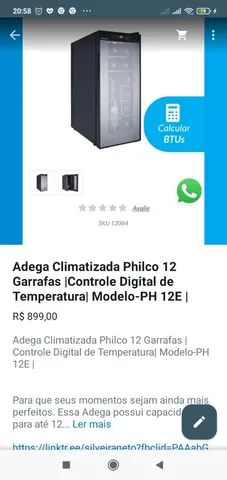 ADEGA CLIMATIZADA PHILCON 12 GARRAFAS / CONTROLE DIGITAL DE TEMPETATURA / MODELO -PH 12E 