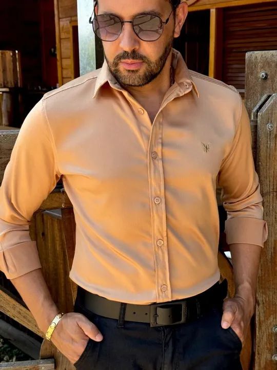 Camisas Masculinas Acetinadas Slim - Foto 2