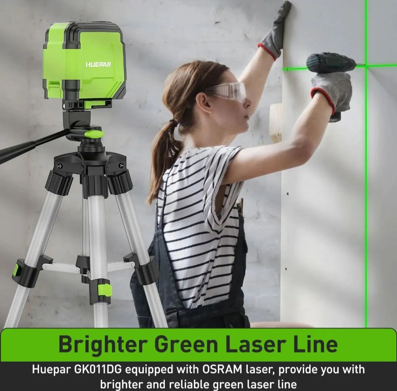 Nível laser 2 linhas Huepar com tripé Luz verde - Foto 2