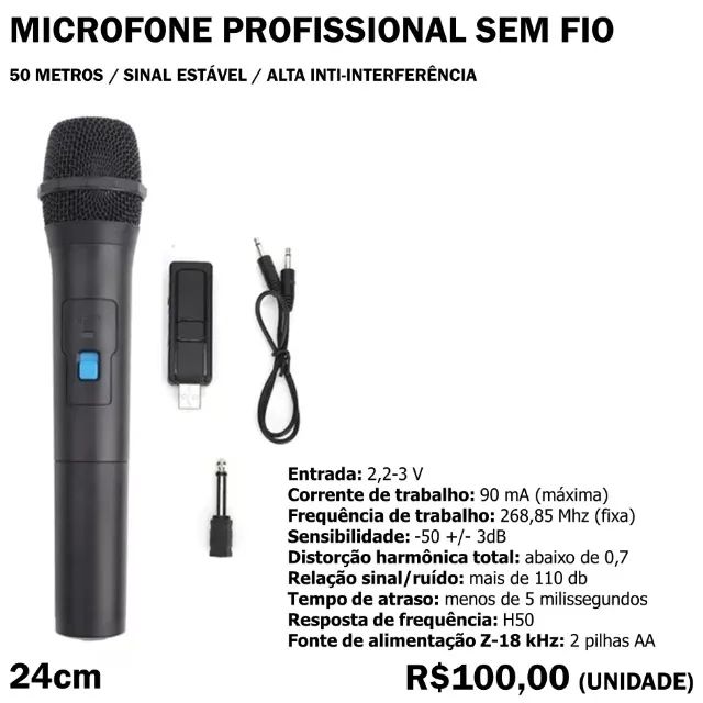 Microfone Profissional sem Fio
