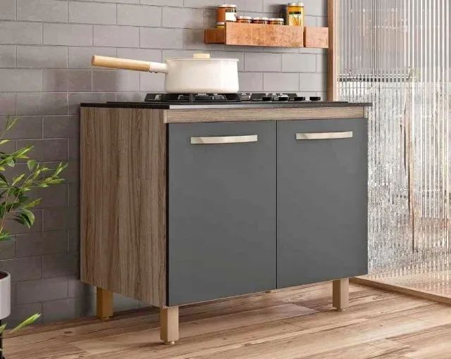 Armário Para Cooktop 2 Portas cinza Novo