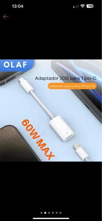 Adaptador lightning para USB-C - Novo - Foto 2