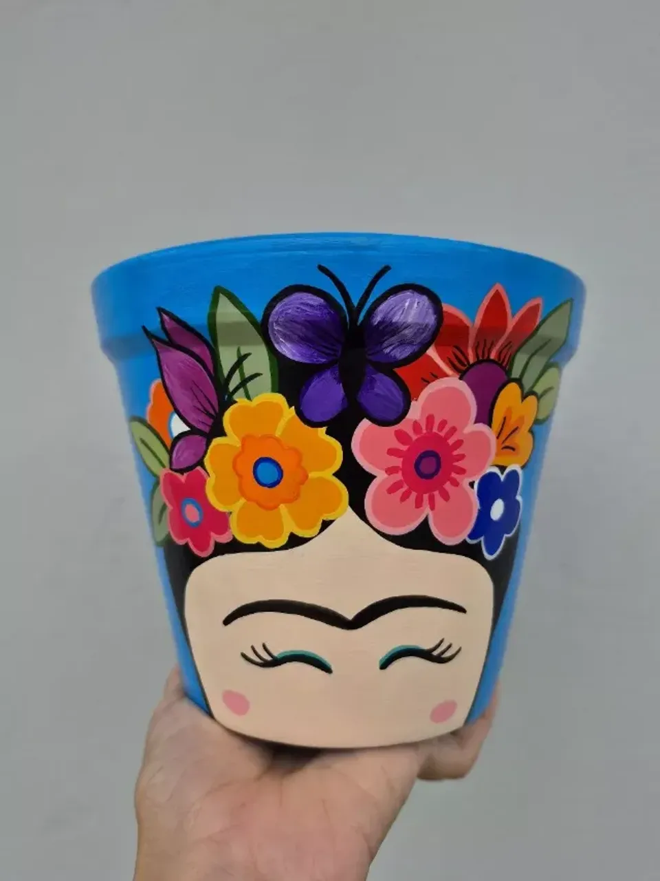 Vaso Cachepot de cerâmica pintado à mão Frida Kahlo