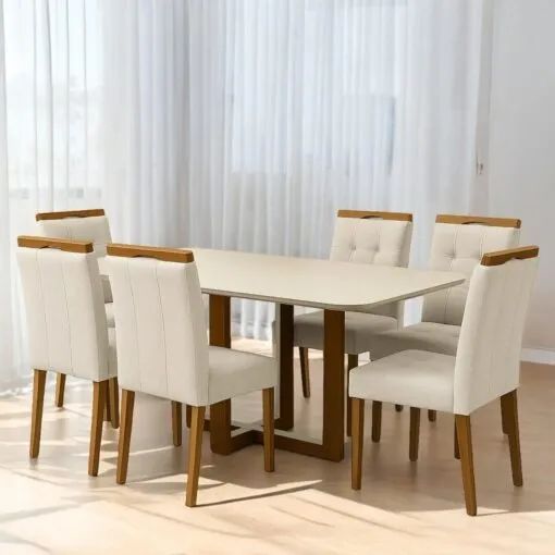 Mesa Atlas Mel/Off White Canto Copo 160×80 com 6 Cadeiras Sophia - Foto 4