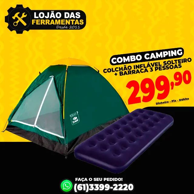 Combo Colchão Inflável Solteiro + Barraca Camping Até 3 Pessoas Bel