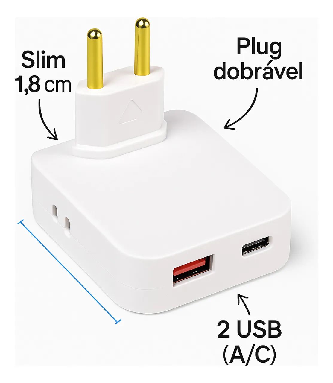 Adaptadores De Tomadas Tipo C Dobrável Em T Universal Usb  - Foto 4