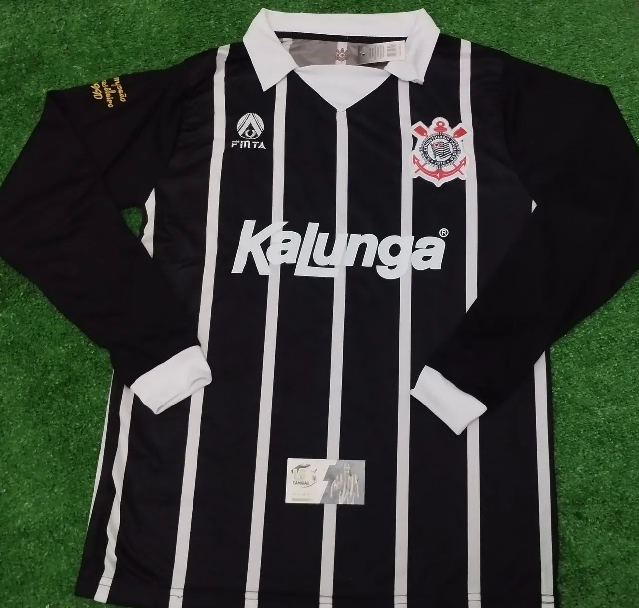 Camisa Retrô Corinthians Kalunga 1990 Manga Longa - Campeão Brasileiro Listrada