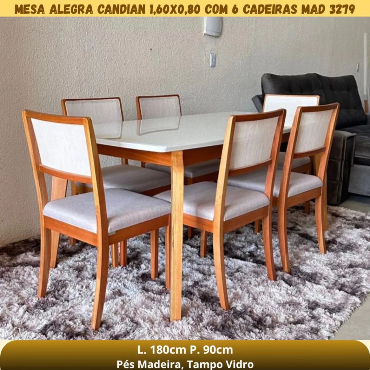 Mesa de Jantar 160x80 Com 6 Cadeiras Telinha 