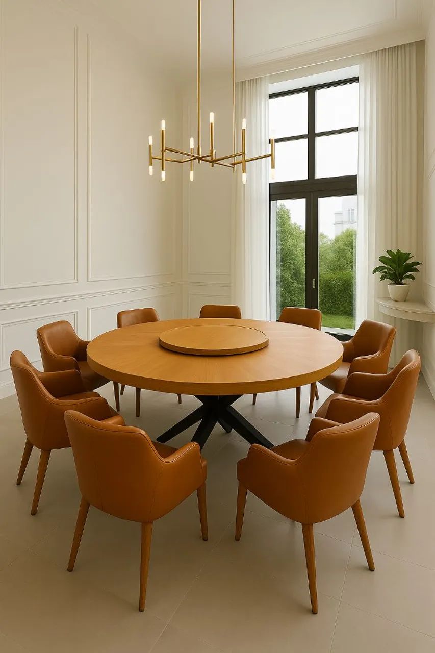Mesa de jantar redonda em madeira