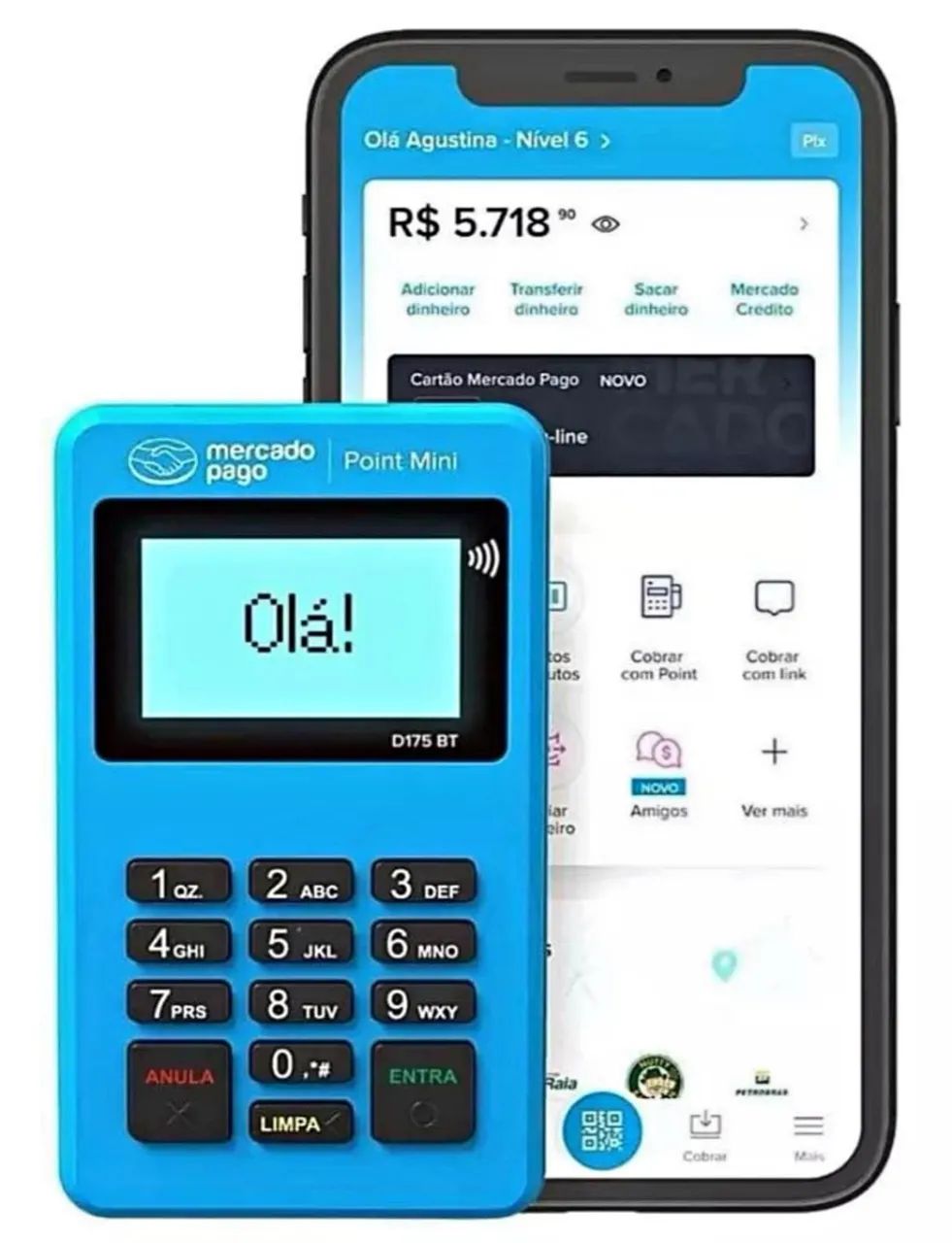 Máquina de cartão Point Mini Bluetooth Mercado Pago - Foto 2