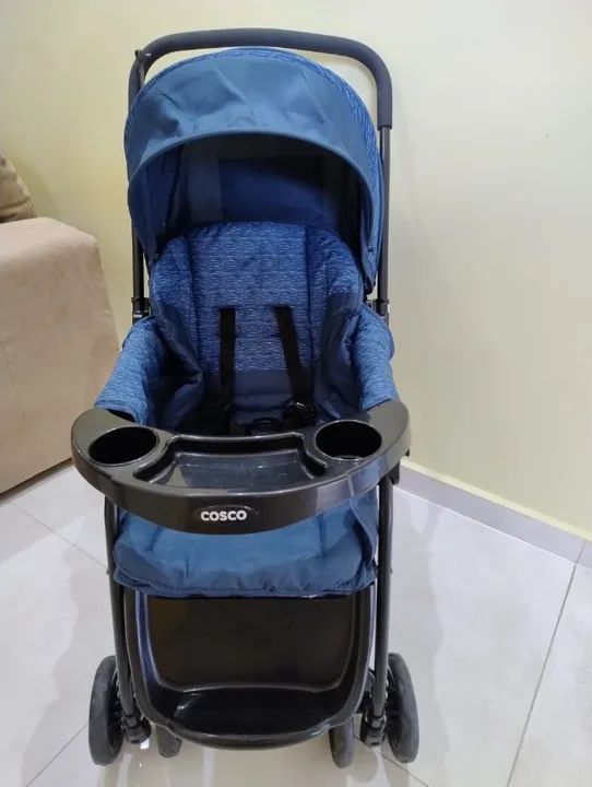 Carrinho de bebê+ bebê conforto Cosco  azul - Foto 5