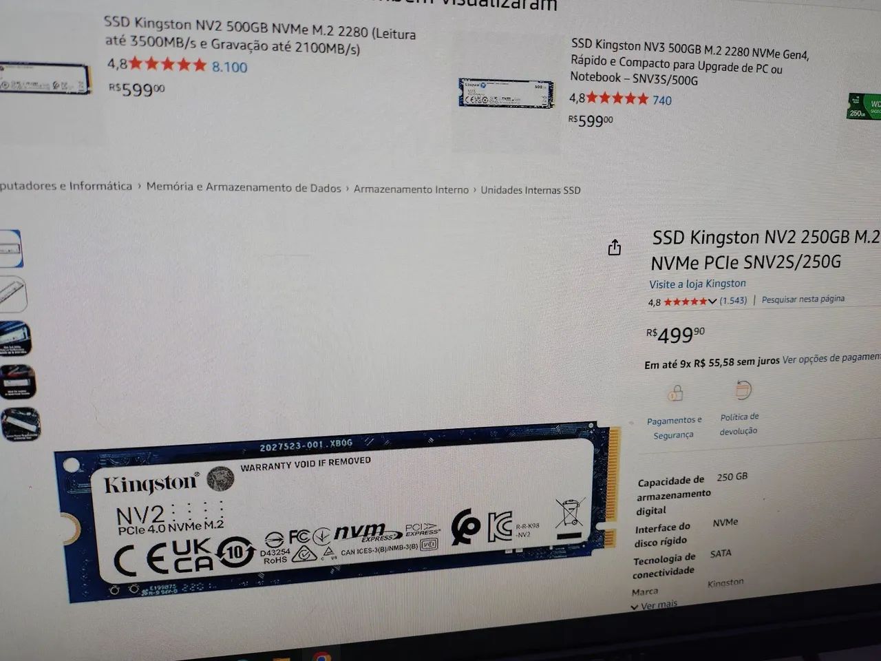 SSD nvme Kingston 250GB Novo Lacrado  - Foto 3