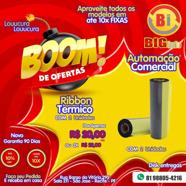 Kit 2 Rolos Ribbon Cera 110x74 Para Impressora Elgin L42 /  Zebra ZD220