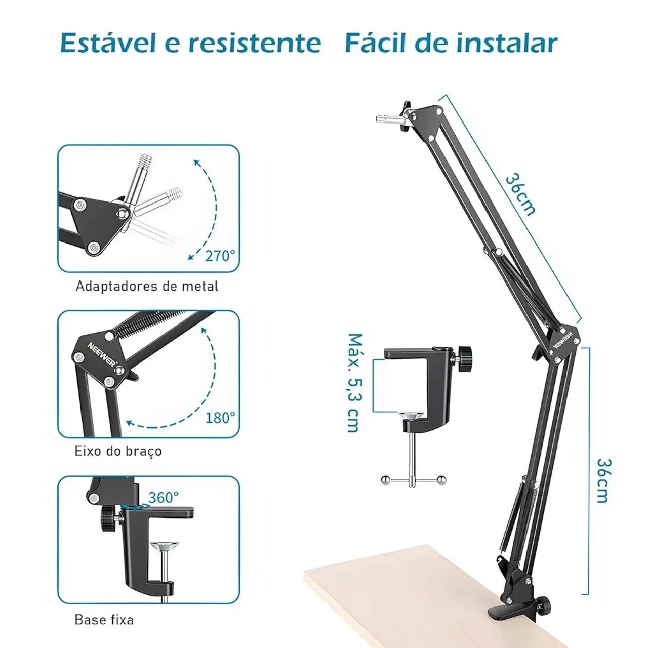Microfone condensador Kit condensador com braço articulado e Pop Filter para transmissão - Foto 6