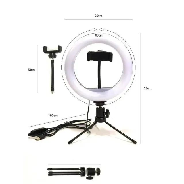  Ring Light 8 Pol + Tripé De Mesa + Suporte Cel Video - Foto 4