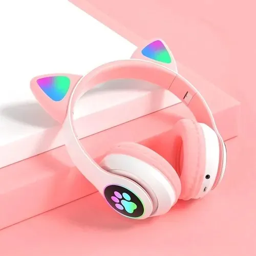 Fone De Ouvido Bluetooth Infantil Gatinho Com Led
