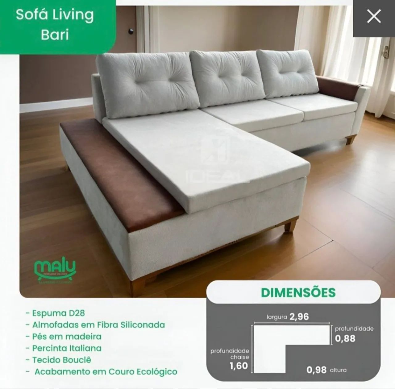 Sofá chaise  Bouclé luxuoso 2.90 cm