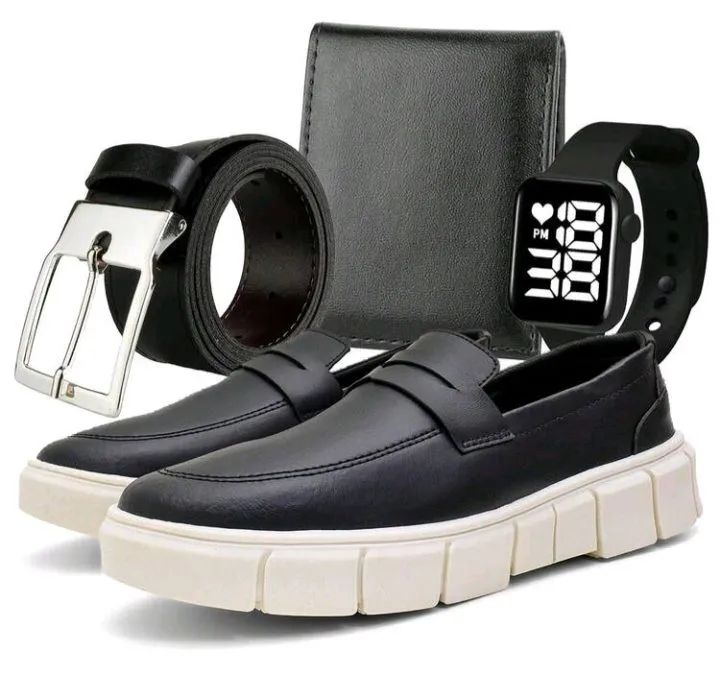 Kit mocassins masculino  slip on com cinto,carteira e relógio 