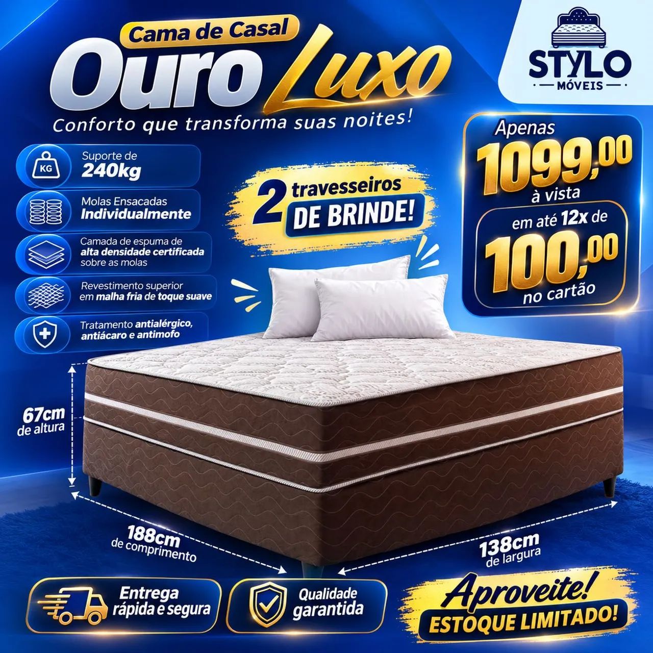 Cama de Casal Ouro Luxo 