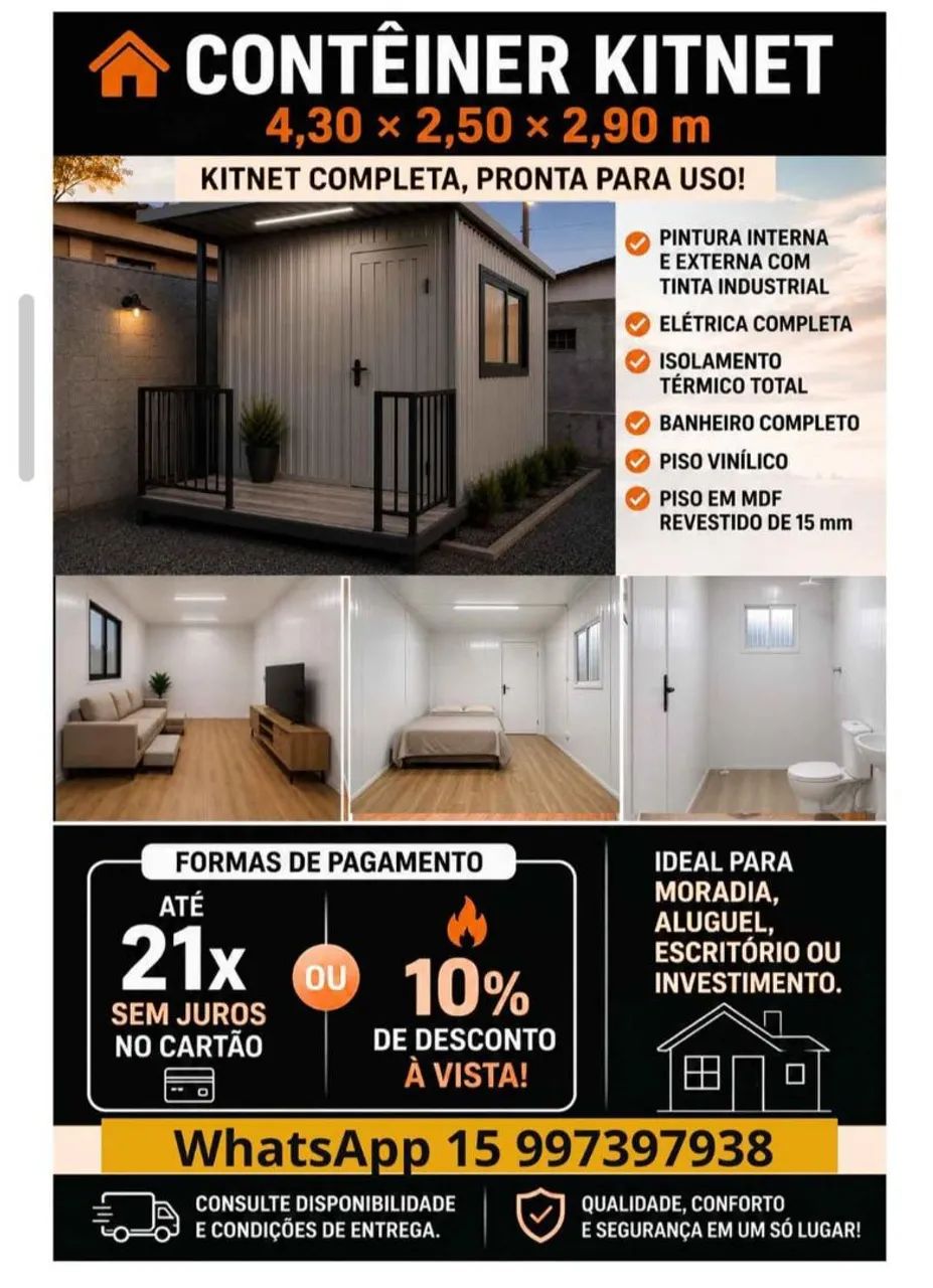 Container kitnet 4,30 x 2,5 x 2,90