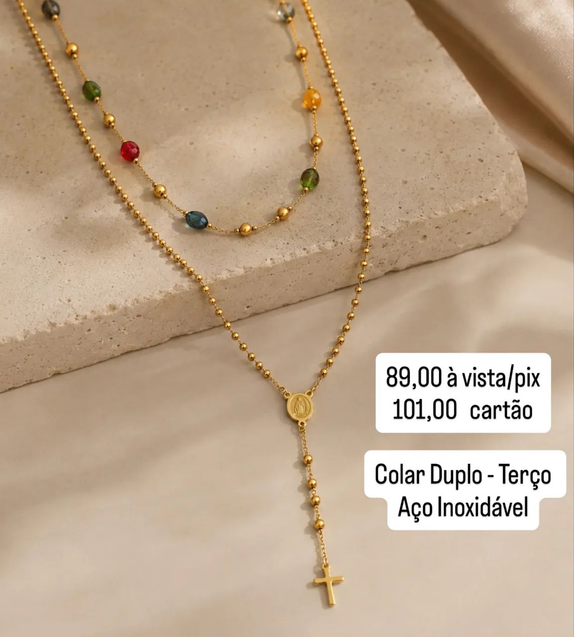 Colar Terço Duplo - Aço Inoxidável  - Foto 2