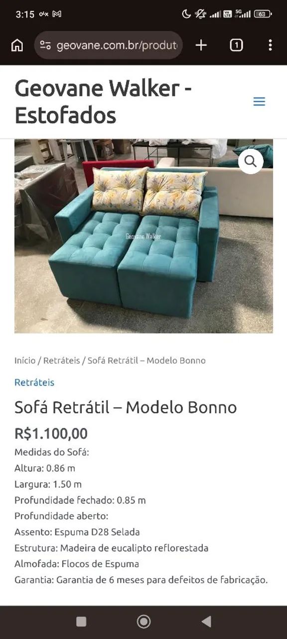Sofá Retrátil - Modelo Bonno