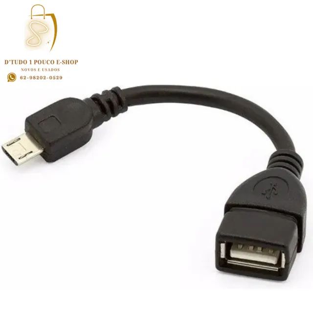 Cabo Micro Usb Pendrive Mouse Teclado Dados V8 Android Preto- NOVO - Foto 2