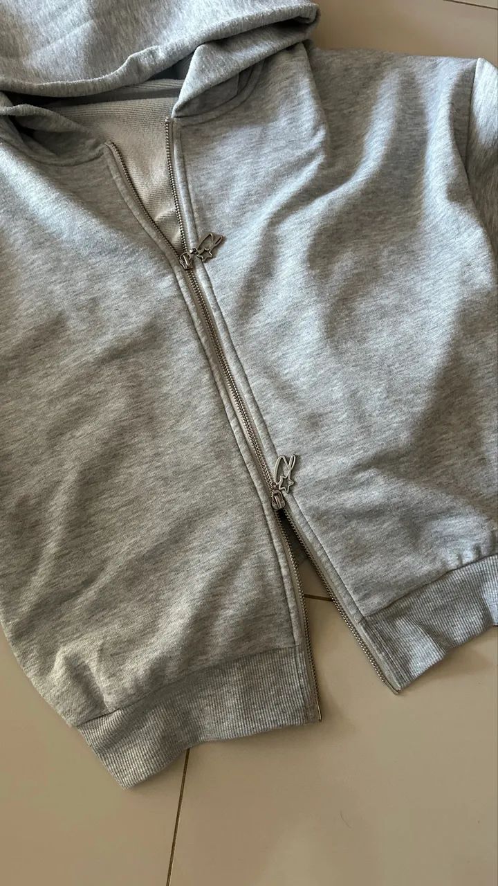 BLUSA DE FRIO DOUBLE ZIPZ CINZA  - Foto 2