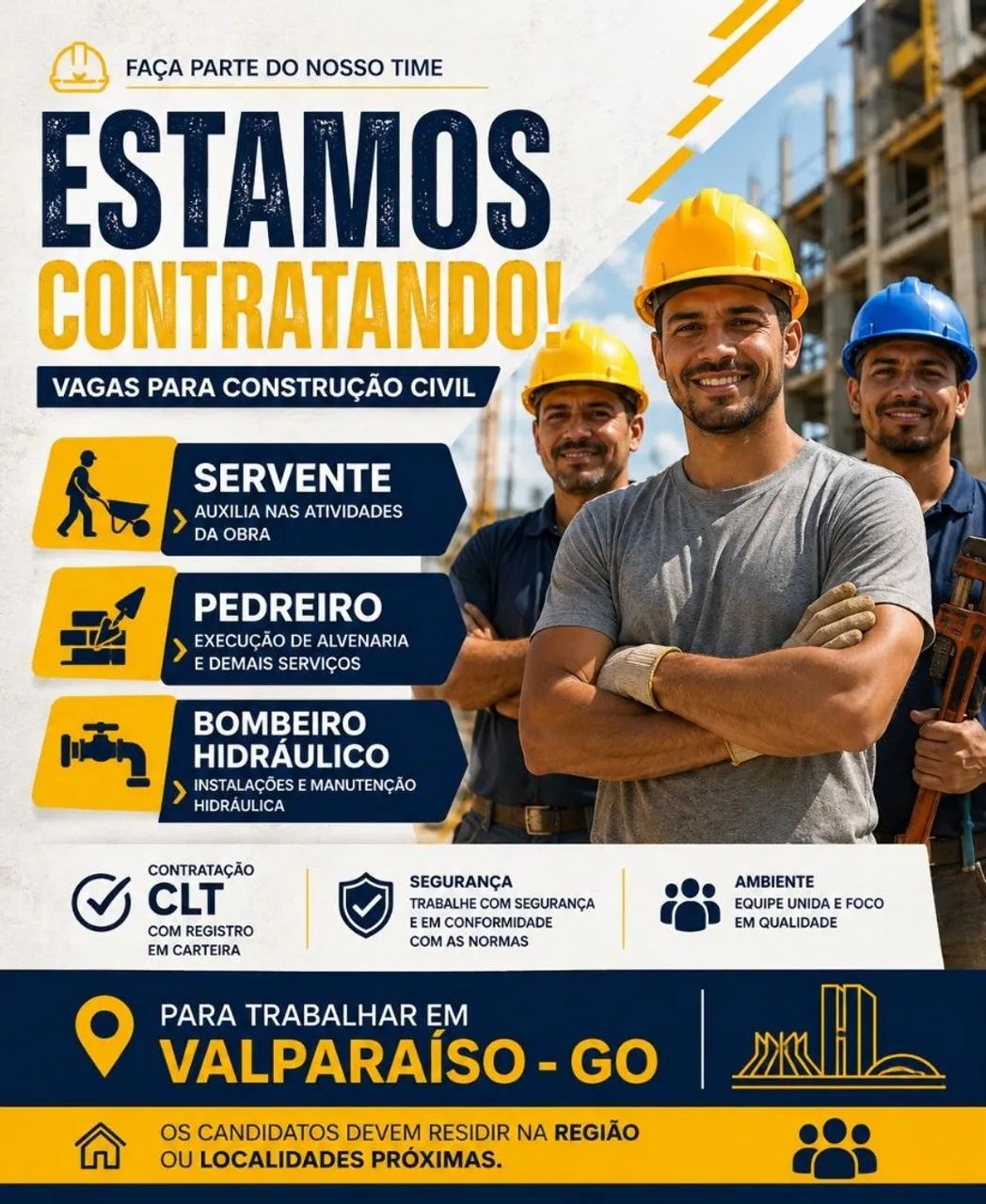 Vagas na Construção Civil - Valparaíso GO