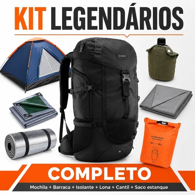 Kit Completo de Camping com Mochila 50L, Barraca e Acessórios
