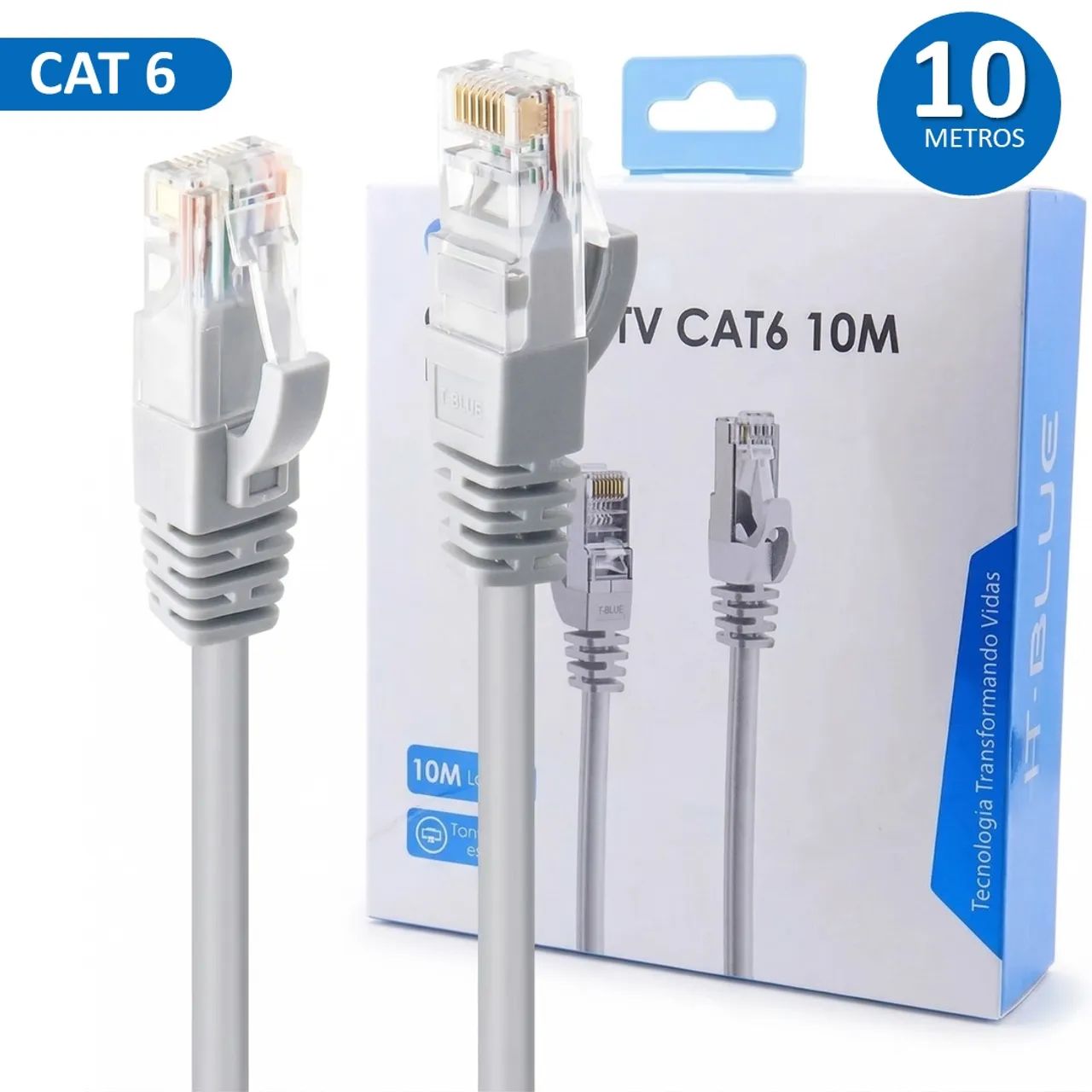 Cabo de Rede de 10 Metros Cat 6 para CFTV e Rede, Até 1000Mbps, Cinza - It-Blue