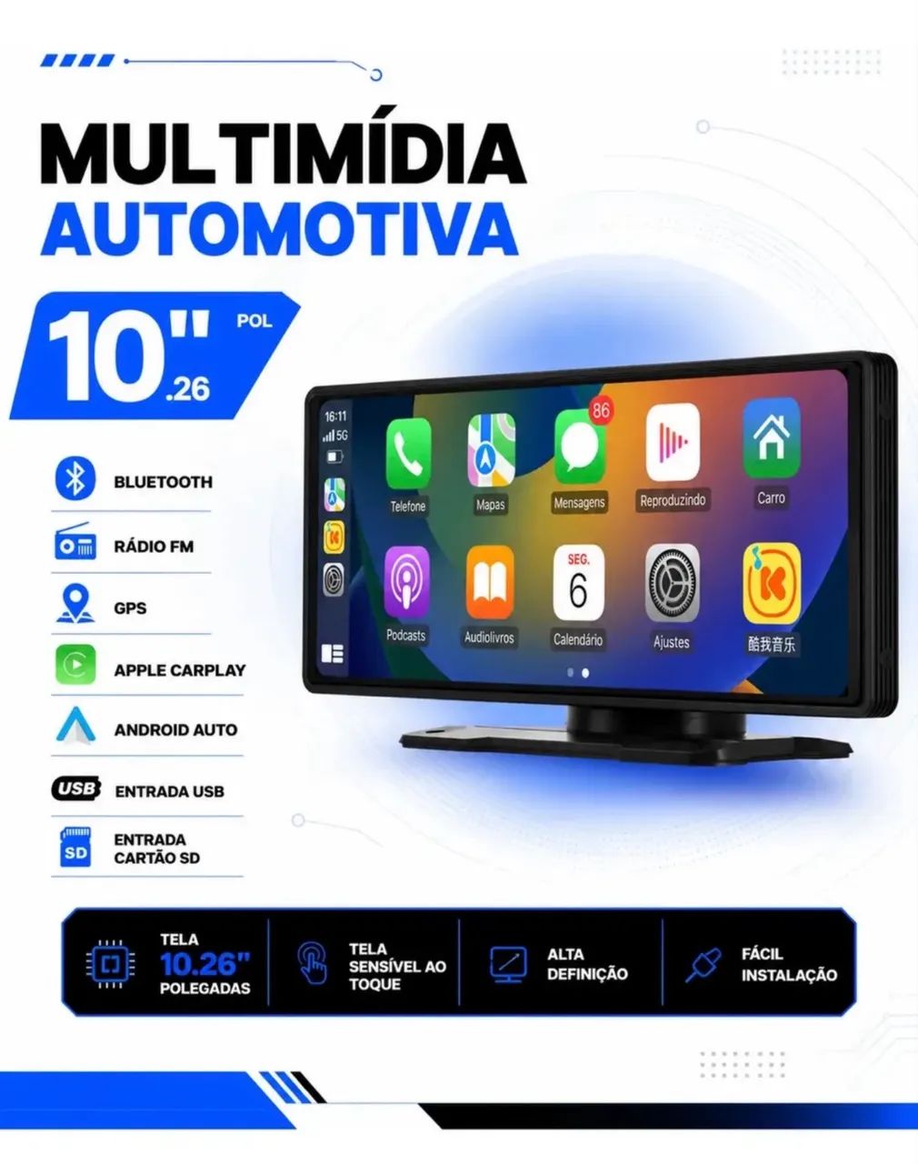 Central multimídia portátil de 10.26 androide e auto CarPlay  - Foto 2