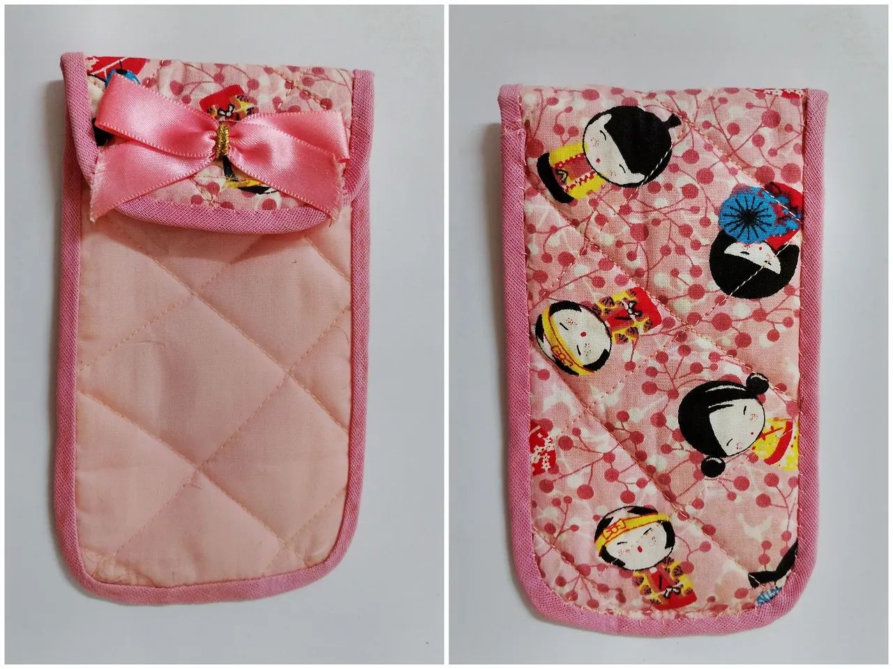 Bolsinha porta-objetos (feita em tecido e plástico transparente)