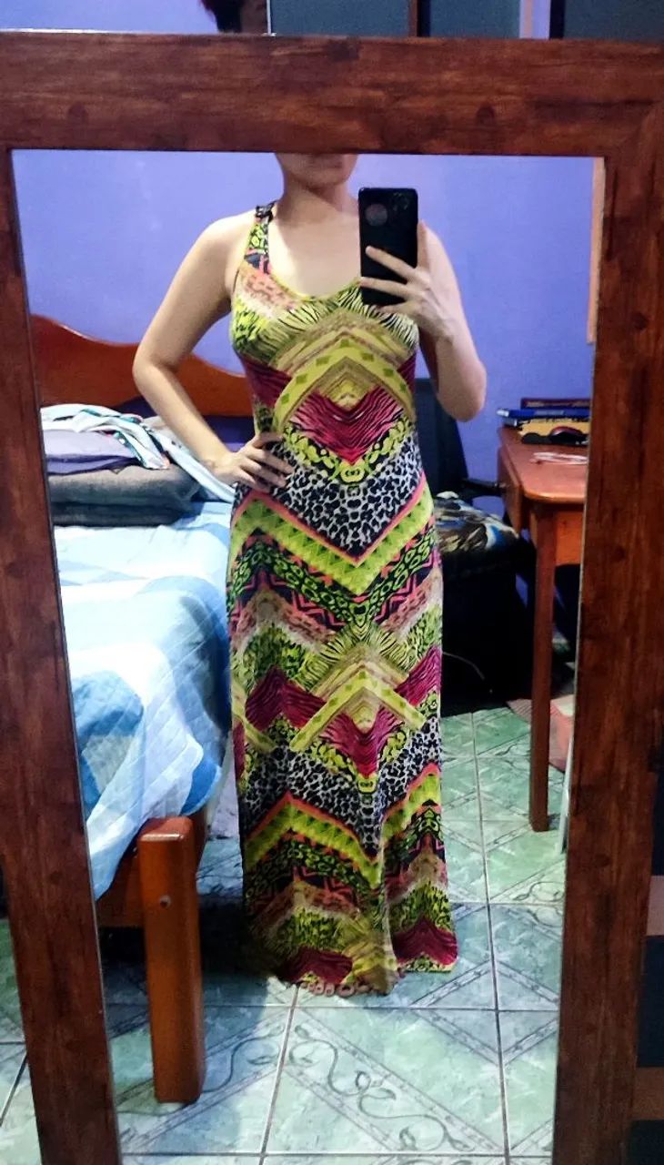 Vestido longo verde estampado (USADO)