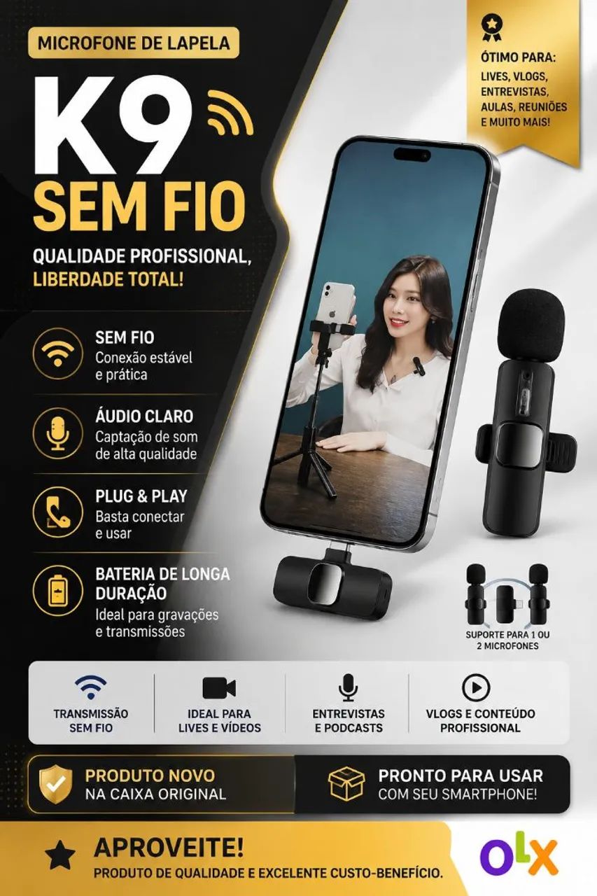 Microfone de lapela K9 
