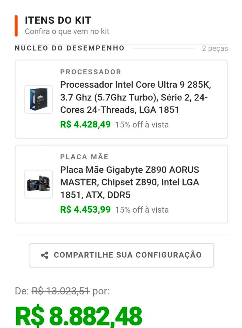 KIT INTEL CORE ULTRA 285K + PLACA MÃE AORUS MASTER X890 - Foto 2
