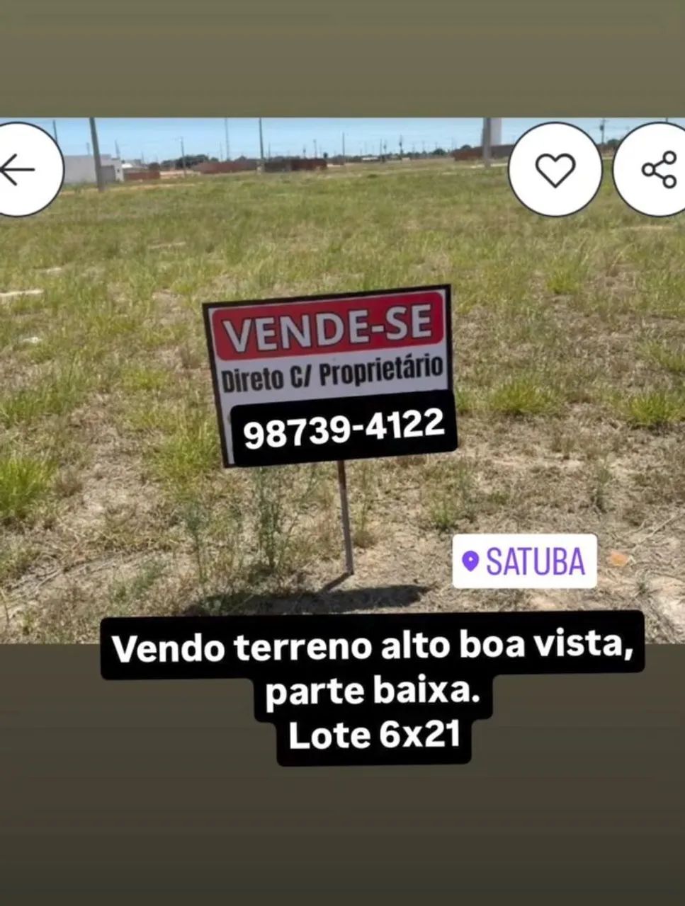 Terreno lote 6x21 satuba