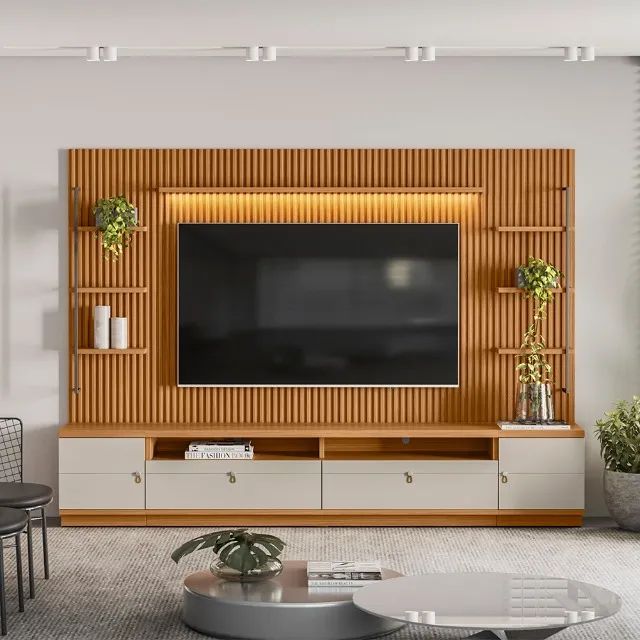 CONJUNTO RACK + PAINEL + 2 MODULO LATERAL OURO PRETO