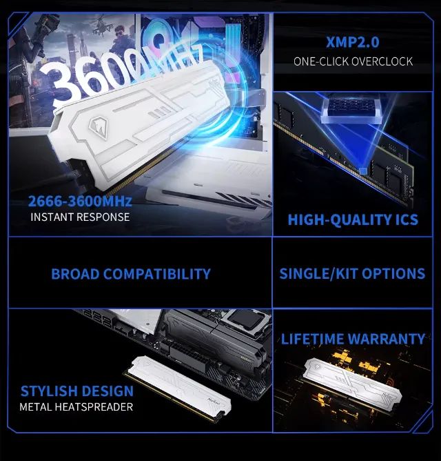 Memoria RAM DDR4 netac 16gb (8x2) 3200mhz branco - Memória RAM
